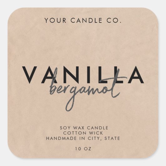 Modernes, einfaches Rustikales Kraft-Kerzensiegel Quadratischer Aufkleber (Vorderseite)