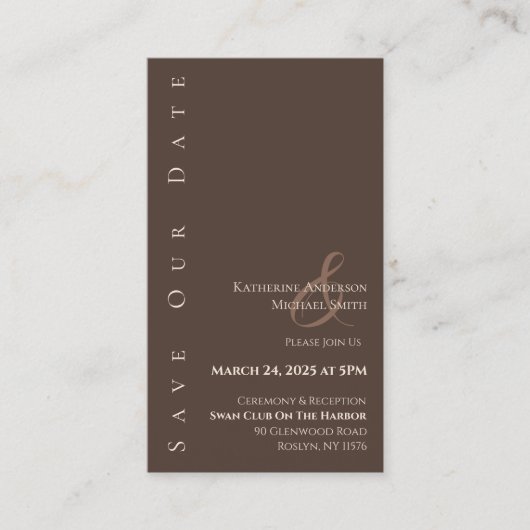 Modernes, einfaches Save the Date-Country Brown Visitenkarte (Vorderseite)