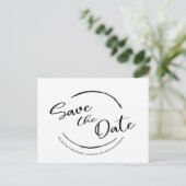 Modernes, einfaches Save the Date Logo Schwarz-wei Postkarte (Stehend Vorderseite)