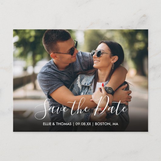 Modernes einfaches, Save the Date Skript-Foto Postkarte (Vorderseite)