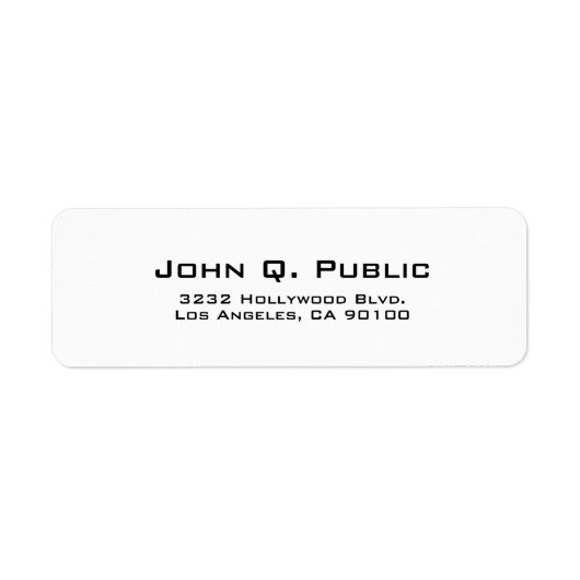 Modernes, einfaches Schlichtes White Address Label (Vorne)