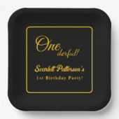 Modernes, einfaches Schwarz-Gold-Elegant 1. Geburt Pappteller (Vorderseite)