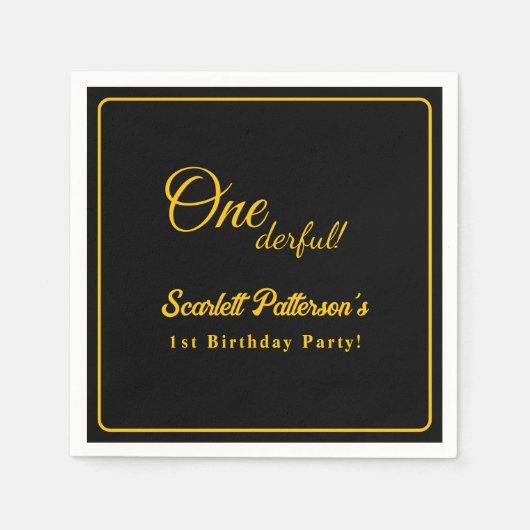 Modernes, einfaches Schwarz-Gold-Elegant 1. Geburt Serviette (Vorderseite)