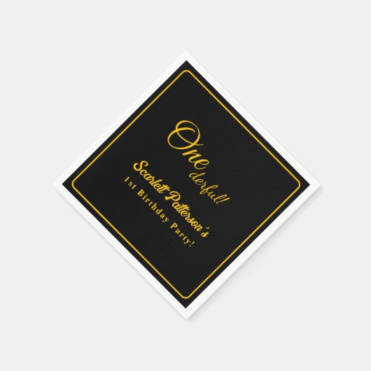 Modernes, einfaches Schwarz-Gold-Elegant 1. Geburt Serviette (Ecke)