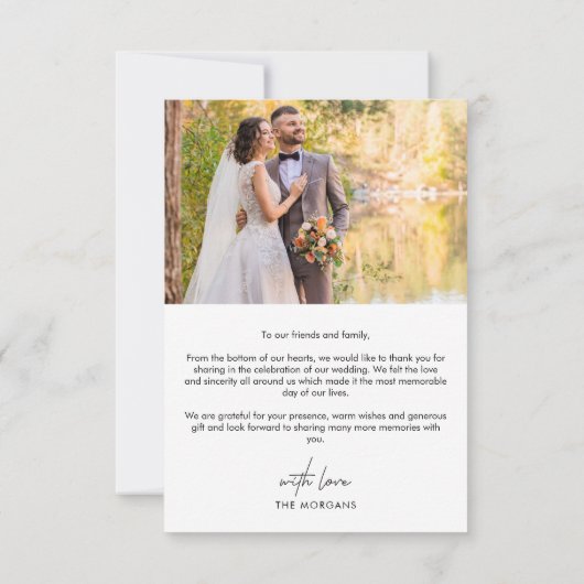 Modernes einfaches Schwarz-Overlay-Foto Hochzeitss Dankeskarte (Rückseite)