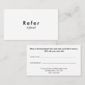 Modernes, einfaches Schwarz und Weiß Empfehlungskarte (Vorne/Hinten)