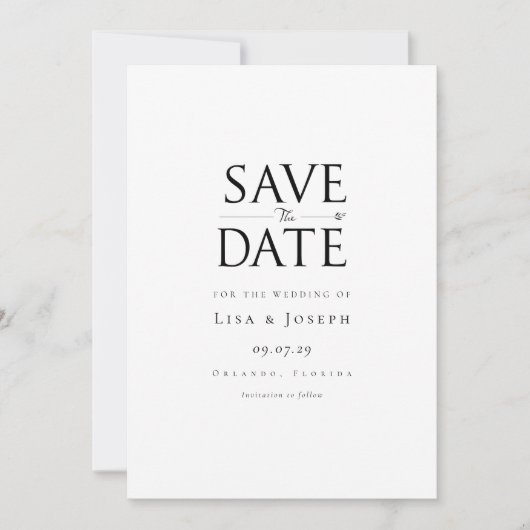 Modernes, einfaches Schwarz und Weiß Save The Date (Vorderseite)
