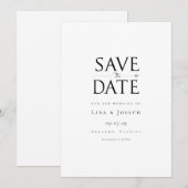 Modernes, einfaches Schwarz und Weiß Save The Date (Vorne/Hinten)
