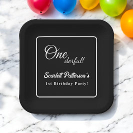 Modernes, einfaches Schwarz-Weiß-Elegant 1. Geburt Pappteller