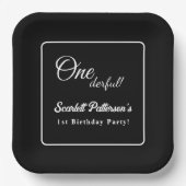 Modernes, einfaches Schwarz-Weiß-Elegant 1. Geburt Pappteller (Vorderseite)