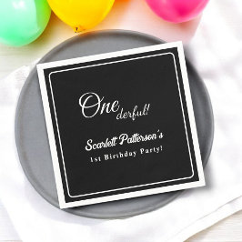 Modernes, einfaches Schwarz-Weiß-Elegant 1. Geburt Serviette