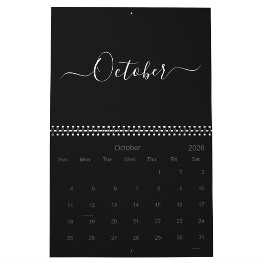 Modernes, einfaches Schwarz-weißes Drehbuch Monat  Kalender (Okt 2026)