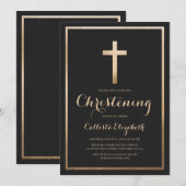Modernes einfaches Schwarzes Gold-Kreuz-Christenin Einladung (Vorne/Hinten)