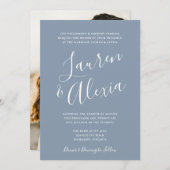 Modernes, einfaches Script Calligraphy Foto Weddin Einladung (Vorne/Hinten)