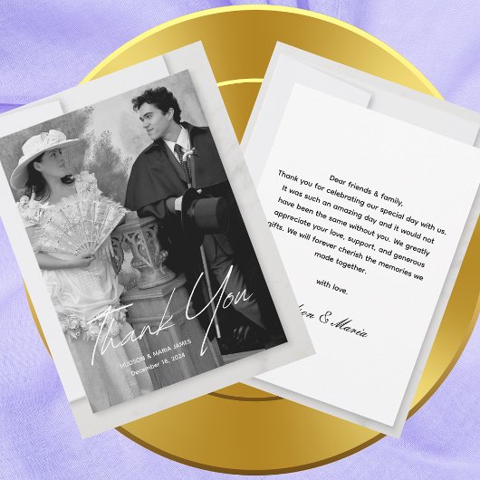 Modernes, einfaches Script Classic Foto Wedding Cu Dankeskarte
