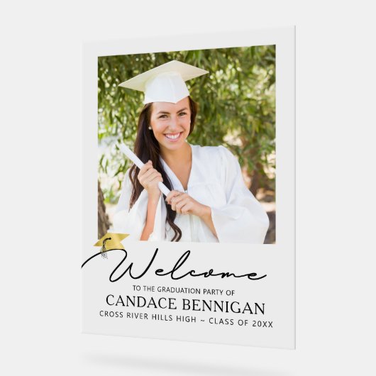 Modernes, einfaches Script Graduate Welcome Foto Acrylschild (Winkel)