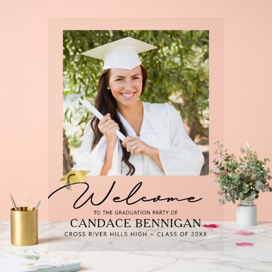 Modernes, einfaches Script Graduate Welcome Foto Acrylschild (Hochzeit)