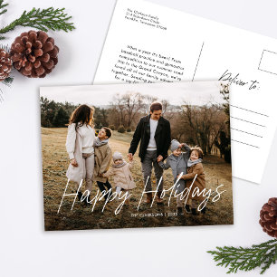 Modernes, einfaches Script Happy Holidays Family F Feiertagspostkarte