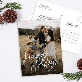 Modernes, einfaches Script Happy Holidays Foto Feiertagspostkarte