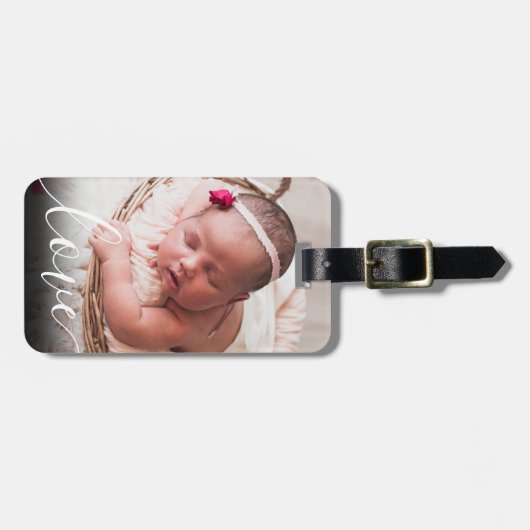 Modernes, einfaches Script-Liebe Baby Foto Gepäckanhänger (Vorderseite horizontal)