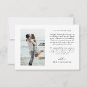 Modernes, einfaches Script mit Herz-Hochzeit-Foto Dankeskarte (Rückseite)