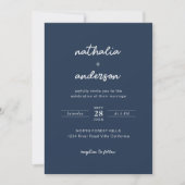 Modernes Einfaches Script Navy Blue Foto Hochzeit Einladung (Vorderseite)