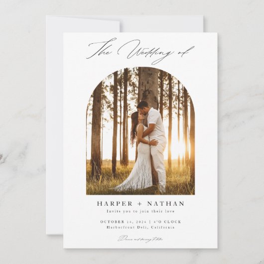 Modernes einfaches Script Qr Code Arch Foto Hochze Einladung (Vorderseite)