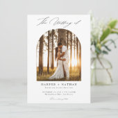 Modernes einfaches Script Qr Code Arch Foto Hochze Einladung (Stehend Vorderseite)