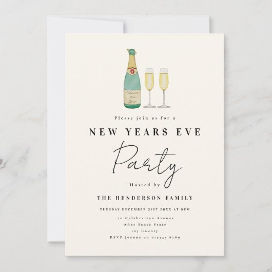 Modernes, einfaches Silvester-Party Einladung (Vorderseite)