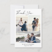 Modernes, einfaches Skript 4 Foto Collage Hochzeit Dankeskarte (Vorderseite)