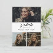 Modernes, einfaches Skript Drei Foto Abschluss Einladung (Stehend Vorderseite)