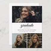 Modernes, einfaches Skript Drei Foto Abschluss Einladung (Vorne/Hinten)