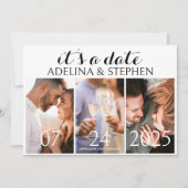 Modernes, einfaches Skript Drei Foto Galerie QR CO Save The Date (Vorderseite)