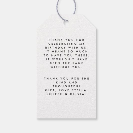 Modernes, einfaches Skript Schwarz-weiß vielen Dan Geschenkanhänger (Rückseite)