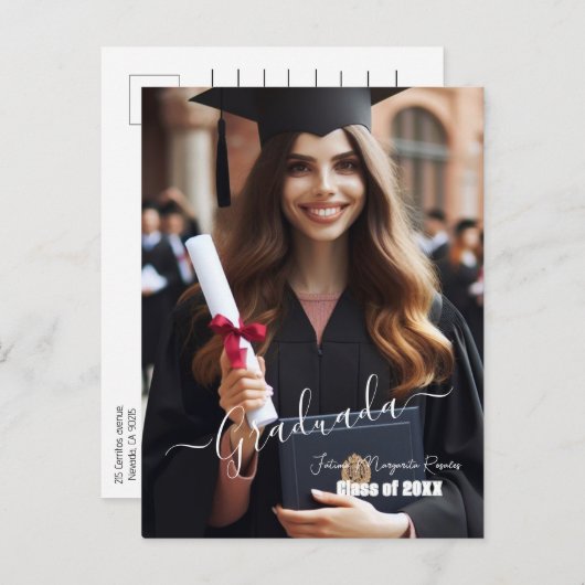 Modernes, einfaches Spanisches Foto Script Grad Ei Ankündigungspostkarte (Vorne/Hinten)