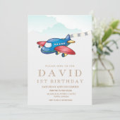 Modernes, einfaches Spielzeug Flugzeug Geburtstag Einladung (Stehend Vorderseite)