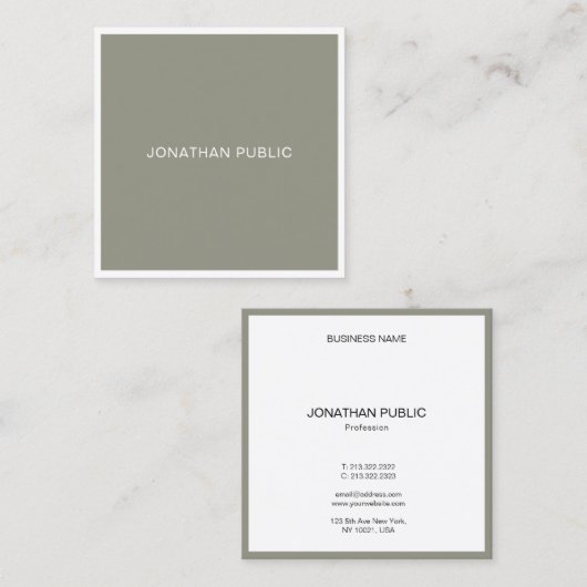 Modernes Einfaches Template Eleganter Beruflicher Quadratische Visitenkarte (Vorne/Hinten)