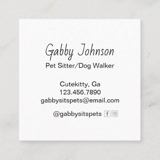 Modernes einfaches Tier Sitter Dog Walker Quadratische Visitenkarte (Rückseite)