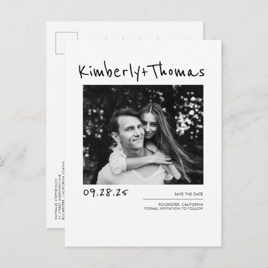 Modernes, einfaches und minimales Save the Date Fo Ankündigungspostkarte (Vorne/Hinten)