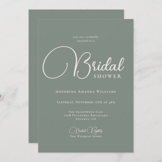 Modernes, einfaches und tiefgrünes Brautparty Einladung (Vorne/Hinten)