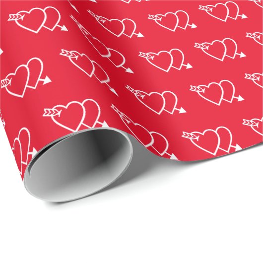 Modernes, einfaches Valentine Two Red Hearts Muste Geschenkpapier (Rolleneckpunkt)