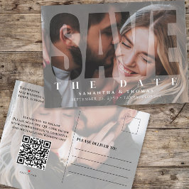 Modernes, einfaches Vellum mit zwei Fotos | QR-Cod Ankündigungspostkarte