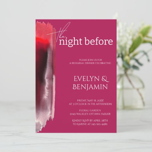 Modernes, einfaches Viva Magenta Probe Dinner Einladung (Stehend Vorderseite)