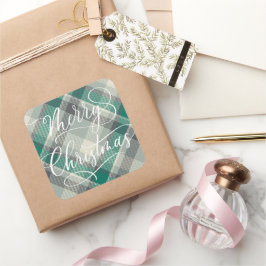 Modernes Einfaches Weihnachts Grün Kariert Quadratischer Aufkleber