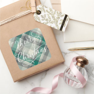 Modernes Einfaches Weihnachts Grün Kariert Quadratischer Aufkleber