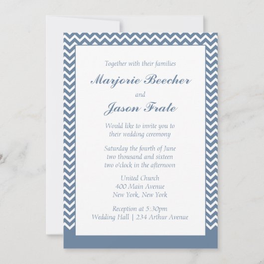 Modernes, einfaches Zickzack Hochzeitserlebnis Blu Einladung (Vorderseite)