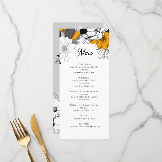 Modernes, einfarbiges Hochzeitsmenü Menükarte (Vorderseite/Rückseite Beispiel)