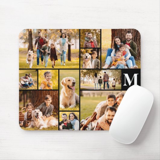 Modernes, einzigartiges 11-Foto Collage Monogramm Mousepad (Mit Mouse)