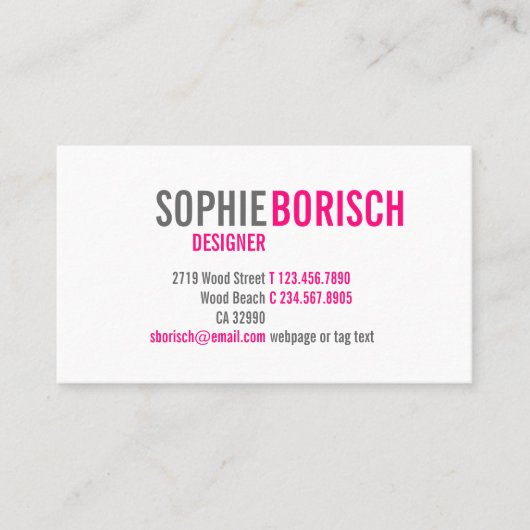 Modernes, einzigartiges, helles Rosa Weiß Visitenkarte (Vorderseite)