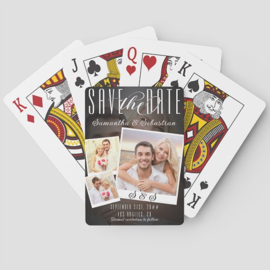 Modernes, einzigartiges Skript 3 Foto Hochzeit spe Spielkarten (Rückseite)